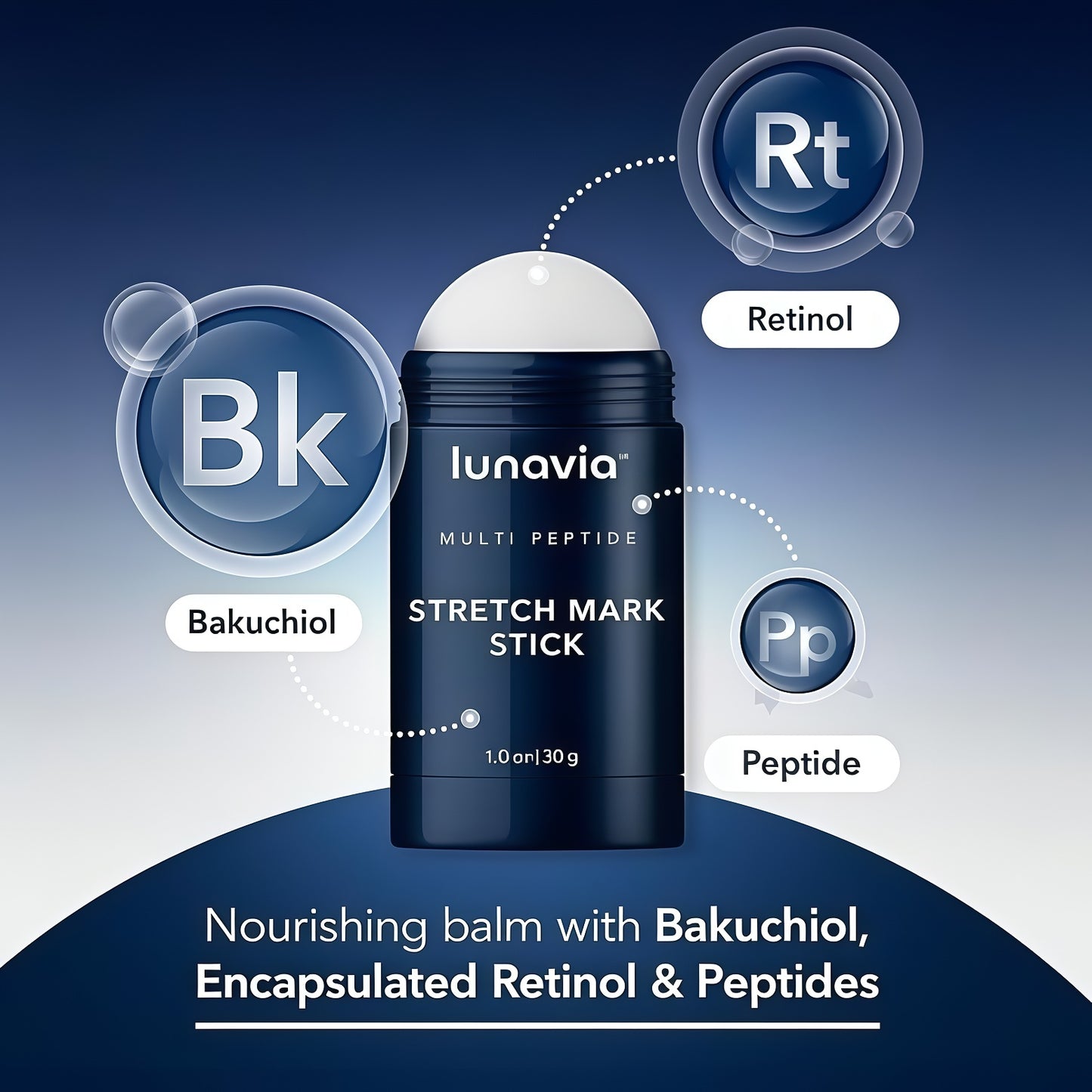 Lunavia Stretch Mark Stick - Bakuchiol, Encapsulated Retinol & Peptides - Nourishing Balm to Help Improve the Appearance of Stretch Marks & Scar-Like Lines