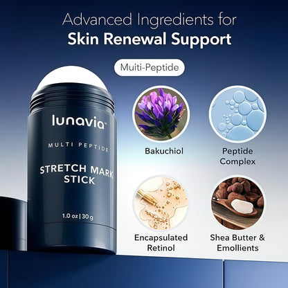 Lunavia Stretch Mark Stick - Bakuchiol, Encapsulated Retinol & Peptides - Nourishing Balm to Help Improve the Appearance of Stretch Marks & Scar-Like Lines